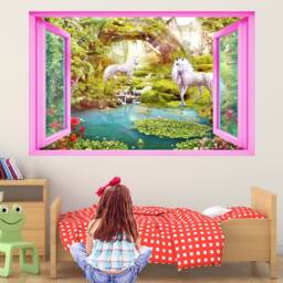 Unicorn Wall Decal Sticker Mural Print Art Kids Girls Bedroom Decor Enchanted Forest Fantasy Az40 - thumbnail 2