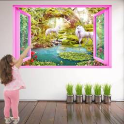 Unicorn Wall Decal Sticker Mural Print Art Kids Girls Bedroom Decor Enchanted Forest Fantasy Az40 - thumbnail 1