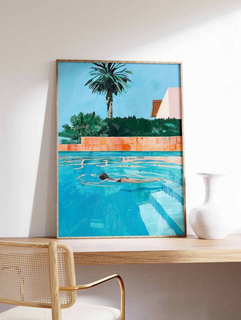 Swimming Pool Wall Art, Art Print, Poster, Blue Gift, Summer Water - image 1