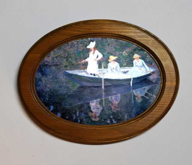 Monet Art Print, in The Boat, Oval Oak Wood Frame, Vintage Style - image 1