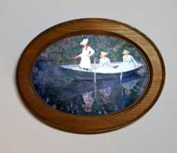 Monet Art Print, in The Boat, Oval Oak Wood Frame, Vintage Style - thumbnail 1