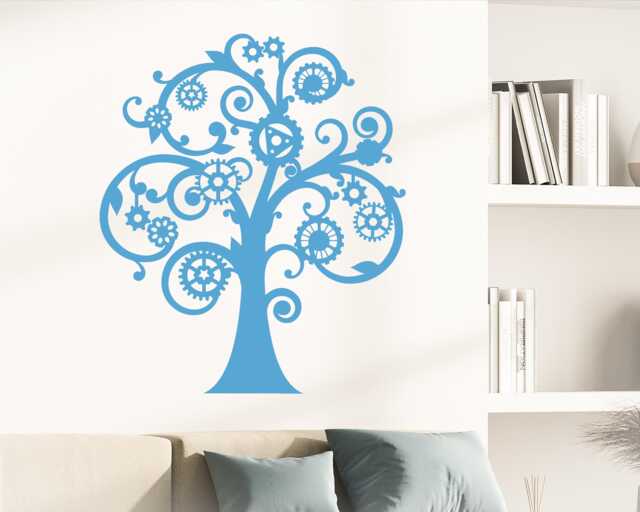 Vinyl Wall Decal Steampunk Tree Gears Mechanical Style Art Creative Boys Bedroom Room Decor Stickers Mural - #2542Di - image 1