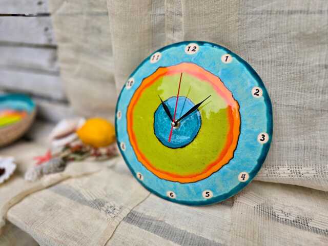 Handmade Ceramic Wall Clock - Colorful Summer Art Clock, Statement Home Decor - image 1