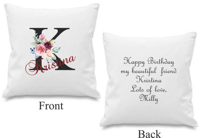 Personalised Cushion Cover Name Flower Letter Any Text Or Photo Women Girls Gift - image 1