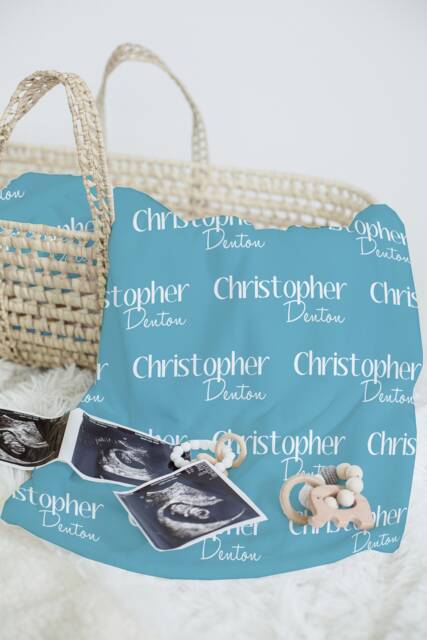 Baby Swaddle Blanket, Personalized Name Birth Announcement Boy Hospital Newborn Photo, Shower Gift - image 1