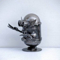 Mini Robot Metal Sculpture, Funny Figurine, Valentine Gift For Him, Office Desk Decor - thumbnail 2