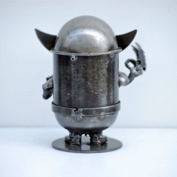 Mini Robot Metal Sculpture, Funny Figurine, Valentine Gift For Him, Office Desk Decor - thumbnail 3
