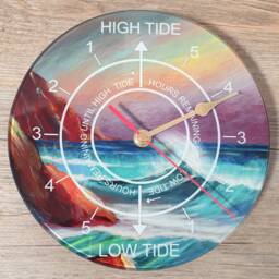 20cm Printed Glass High & Low Tide Time Wall Clock Showing Hours To The Tides - thumbnail 2