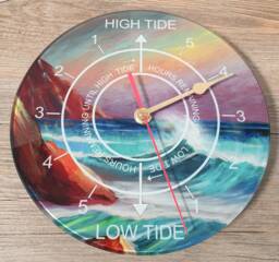 20cm Printed Glass High & Low Tide Time Wall Clock Showing Hours To The Tides - thumbnail 1