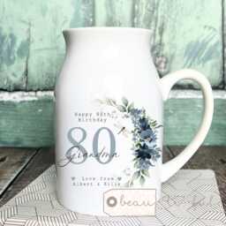 Personalised Birthday Gift Special Milestone 21 30 40 50 60 70 Any Age Blue Floral Ceramic Small Vase Jug Mug Mum Grandma - thumbnail 1