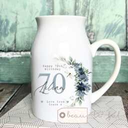 Personalised Birthday Gift Special Milestone 21 30 40 50 60 70 Any Age Blue Floral Ceramic Small Vase Jug Mug Mum Grandma - thumbnail 2