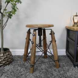 Industrial Adjustable Stool Mango Wood Bar Vintage Style Kitchen Office Seat Iron Base - thumbnail 2