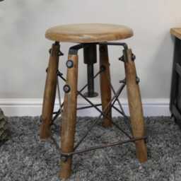 Industrial Adjustable Stool Mango Wood Bar Vintage Style Kitchen Office Seat Iron Base - thumbnail 4