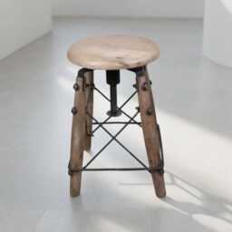 Industrial Adjustable Stool Mango Wood Bar Vintage Style Kitchen Office Seat Iron Base