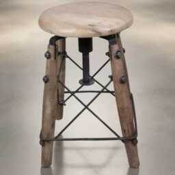 Industrial Adjustable Stool Mango Wood Bar Vintage Style Kitchen Office Seat Iron Base - thumbnail 3