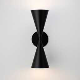 1950's Mid-Century Tuxedo Wall Sconce With Dual Cone Design - Elegant Matt Black Finish Inspired By Italian Style Sputnik Lighting - thumbnail 1