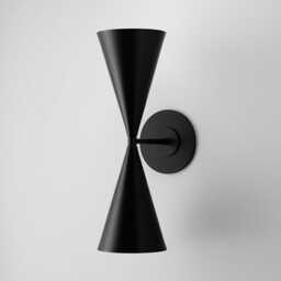 1950's Mid-Century Tuxedo Wall Sconce With Dual Cone Design - Elegant Matt Black Finish Inspired By Italian Style Sputnik Lighting - thumbnail 3