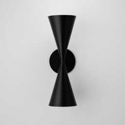 1950's Mid-Century Tuxedo Wall Sconce With Dual Cone Design - Elegant Matt Black Finish Inspired By Italian Style Sputnik Lighting - thumbnail 2