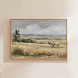 Horse Pasture Poster, Country Landscape Print, Farmhouse Wall Art, Paper - thumbnail 1