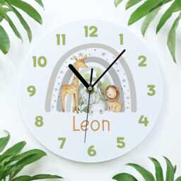 Personalised Safari Animals Clock With Name, Kids Nursery Wall Clock, Acrylic Jungle Bedroom Decor, New Baby Or Birthday Gift - thumbnail 2