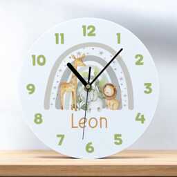 Personalised Safari Animals Clock Acrylic Nursery Decor - 24.5cm