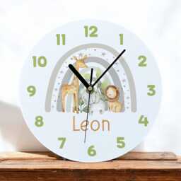 Personalised Safari Animals Clock With Name, Kids Nursery Wall Clock, Acrylic Jungle Bedroom Decor, New Baby Or Birthday Gift - thumbnail 3