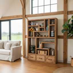 Rustic Extra Large Bookcase With Drawers, Solid Wood Shelving Unit - thumbnail 3