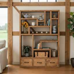 Rustic Extra Large Bookcase With Drawers, Solid Wood Shelving Unit - thumbnail 2