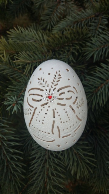 "Carved Goose Eggshell Christmas Ornament - ""Christmas Bells" - image 1