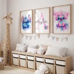 Personalised Kids Cartoon Character Watercolour Set Of Wall Prints, Bedroom Decor, Nursery Art Playroom Print, Girl's Room 2896 - thumbnail 3
