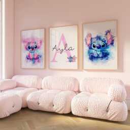 Personalised Kids Cartoon Character Watercolour Set Of Wall Prints, Bedroom Decor, Nursery Art Playroom Print, Girl's Room 2896 - thumbnail 1