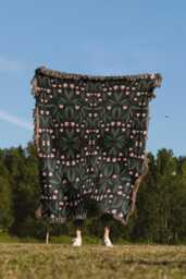 Pink & Green Floral Woven Cotton Throw Blanket - thumbnail 1