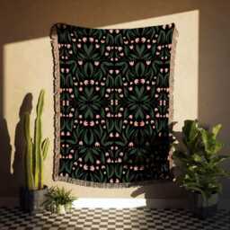Pink & Green Floral Woven Cotton Throw Blanket - thumbnail 3