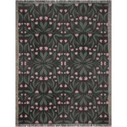 Pink & Green Floral Woven Cotton Throw Blanket - thumbnail 4