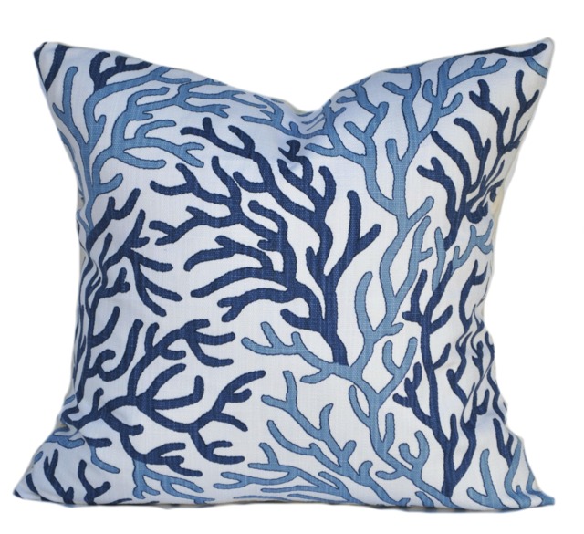 Coastal Coral Pillow Cover, Starfish Cushion, Decorative Throw Pillow, Navy Blue Accent Scott Brothers, Beach - image 1
