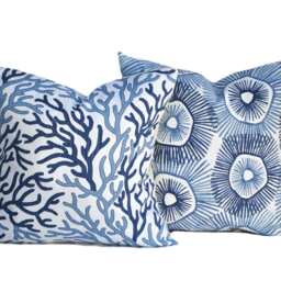 Coastal Coral Pillow Cover, Starfish Cushion, Decorative Throw Pillow, Navy Blue Accent Scott Brothers, Beach - thumbnail 2