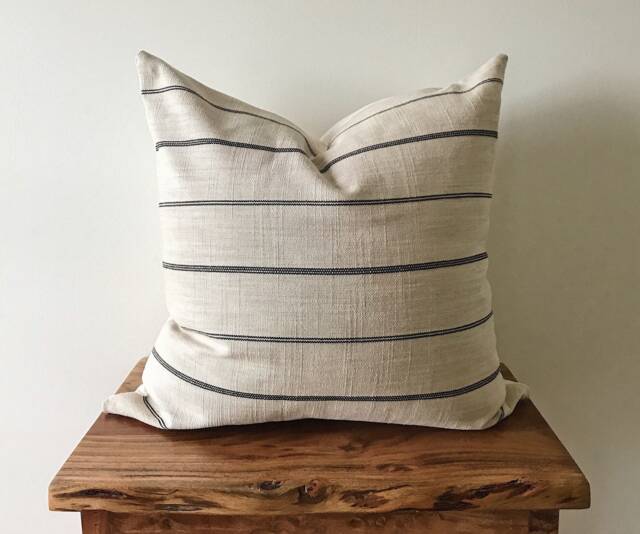 Mykonos 20x20 Neutral Ivory & Black Striped Square Pillow Cover - image 1