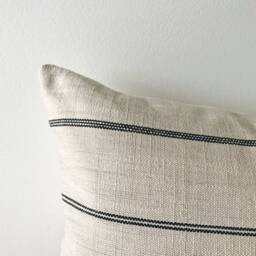 Mykonos 20x20 Neutral Ivory & Black Striped Square Pillow Cover - thumbnail 2