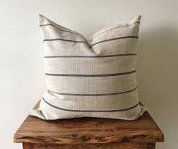 Mykonos 20x20 Neutral Ivory & Black Striped Square Pillow Cover - thumbnail 1