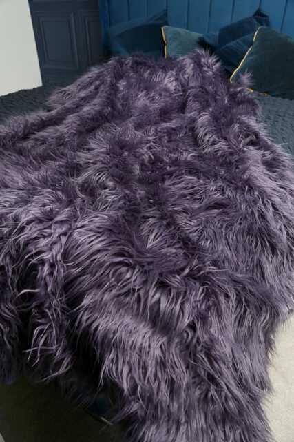 Handmade Lilac Shaggy Faux Fur Throw Cornflower Suedette Lining - image 1