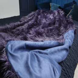 Handmade Lilac Shaggy Faux Fur Throw Cornflower Suedette Lining - thumbnail 3