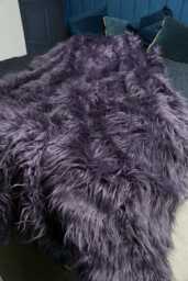 Handmade Lilac Shaggy Faux Fur Throw Cornflower Suedette Lining