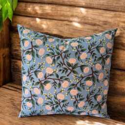 Rifle Paper Co Wildwood - Peonies Dusty Blue Fabric Pillow Covers - thumbnail 1