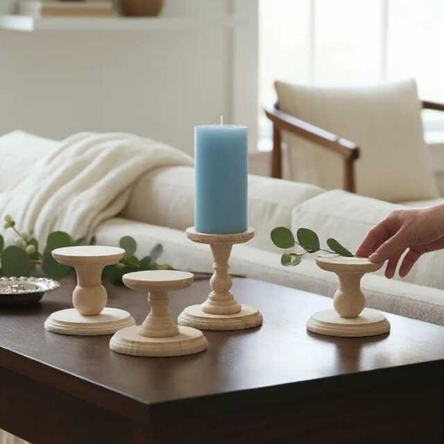 Wooden Candlestick Holder Wedding Table Centerpiece Ideas Rustic Decor Farmhouse Style Natural Wood Pillar Stand Decorative Candle Stick - image 1