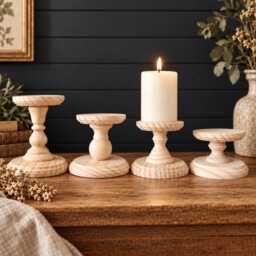 Wooden Candlestick Holder Wedding Table Centerpiece Ideas Rustic Decor Farmhouse Style Natural Wood Pillar Stand Decorative Candle Stick