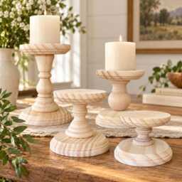 Wooden Candlestick Holder Wedding Table Centerpiece Ideas Rustic Decor Farmhouse Style Natural Wood Pillar Stand Decorative Candle Stick - thumbnail 2