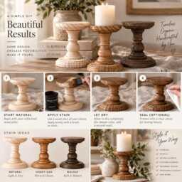 Wooden Candlestick Holder Wedding Table Centerpiece Ideas Rustic Decor Farmhouse Style Natural Wood Pillar Stand Decorative Candle Stick - thumbnail 4