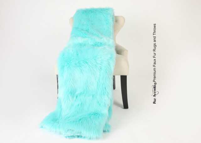 Teal Faux Fur Throw Blanket, Plush Shag Sheepskin, Minky Cuddle Lining - image 1