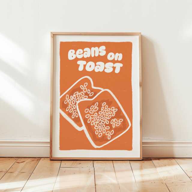 Beans On Toast Print, Quirky Kitchen Wall Art, Hand Drawn Prints/Unframed - image 1