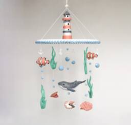 Baby Mobile Ocean With Lighthouse, Whale, Clown Fish, & Nautilus For Boy Or Girl - Mobile Nursery Nursery